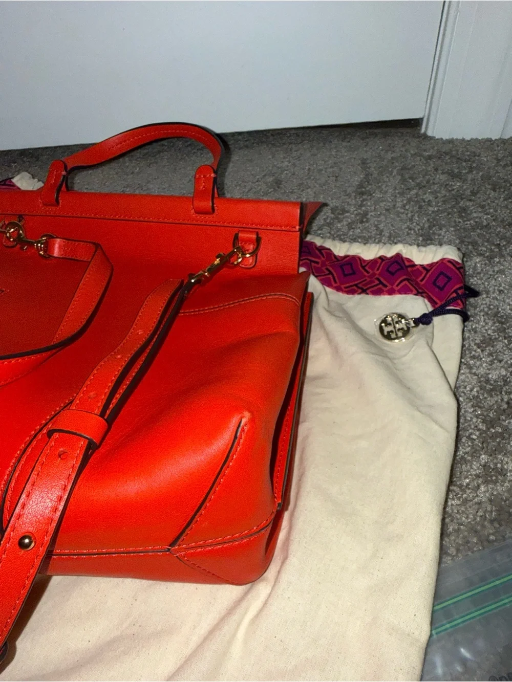 Tory Burch Red Leather Structured Top-Handle Bag